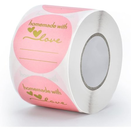 IC 1,5 tum naturliga bruna kraftpappersklistermärken (500 per rulle), handgjorda med kärlek-dekaler med linjer för att skriva (permanent lim)