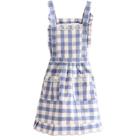 Køkkenforklæde til damer med lommer, lagerforklæde med hagesmæk til madlavning, bagning, grillning og havearbejde (Blå)