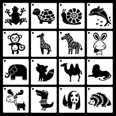 16 kappaleen eläin stencil-malli piirustusmalli onnittelukortti Scrapbook seinä