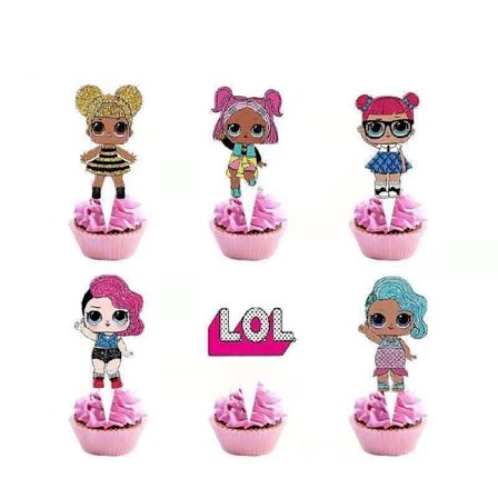 24 kpl LOL Surprise Cupcake -kakunkoristeita, juhlatarvikkeita, syntymäpäiväkoristeita