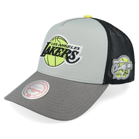 Mitchell & Ness - NBA Grijs trucker Cap - Hatstore Exclusive x Los Angeles Lakers Iron Neon/Yellow Trucker @ Hatstore