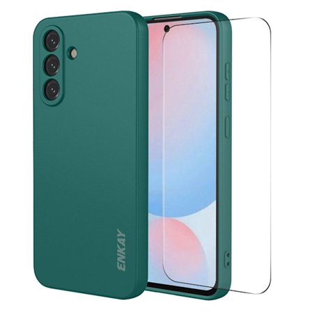 ENKAY HAT PRINCE Samsung Galaxy A57 5G Silicone Case with 9H Screen Protector - Blackish Green