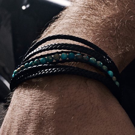 Pulsera de cuero y jaspe imperial turquesa Naxos para hombres - Pulseras de perlas