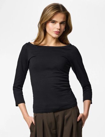 Pieces Pcphoebe 3/4 Boatneck Top Jrs Noos Bc - Black - M