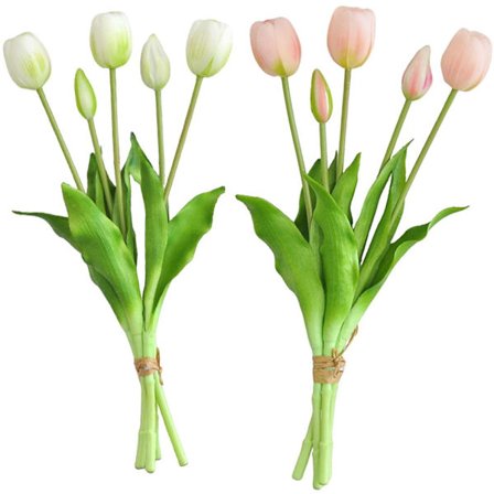 ING Real Touch Tulips Valkoiset vaaleanpunaiset tulppaanit tekokukat tekotulppaanit tekokimppu tulppaani 40 cm silkkikukat lateksikukka häät kevät