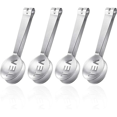 Tesilningssked i rostfritt stål, te-påse-tång, silver, te-påse-sil, klämma, te-påse-sked för lös te, grepp om isbitar, socker (4)