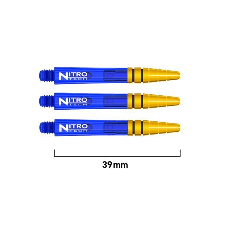 Red Dragon Darts Nitrotech Gold Shafts 39mm Blue/Gold Polycarbonate 2 Sets (6 shafts) PVD Coating