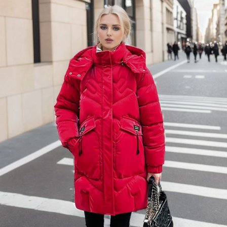 Vinterjakke til damer, skinnende standkrave, vandtæt hætteforet dunjakke, skinnende overflade, må ikke vaskes*XXL*rød