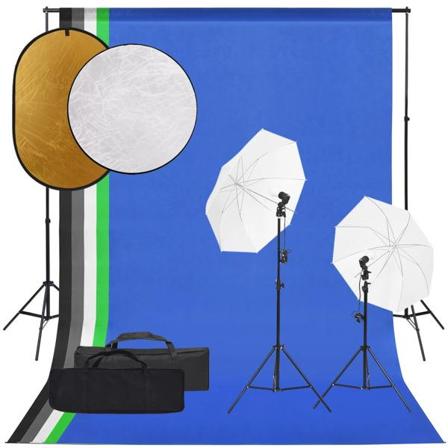 Vidaxl Fotostudio Med Lampor, Bakgrund Och Reflexskärm Svart