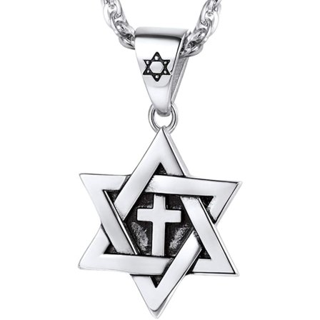 Daavidintähti riipus, ruostumaton teräs, pitkä kaulakoru, sopii vapaa-aikaan/juhliin/tapahtumiin Hopeinen risti Silver Cross
