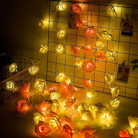 LED Rose Flower String Lights Home Decoration, Battery-Operated Romantic Fairy Lights, 300CM Length, Pink and Warm White(Pink)