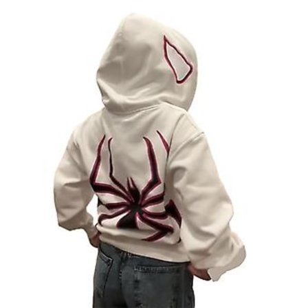 Mode Spider Hoodies til Kvinder og Mænd Y2k Fuldt Lynlås Over Ansigt Gothic Punk Trykt Jakke Frakke Streetwear (M Hvid)