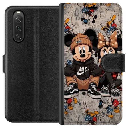 Kompatibelt Lommeboketui til Sony Sony Xperia 10 V Tegnet musepar i streetwear med caps, joggesko og avisbakgrunn. Leken byillustrasjon med moderne po