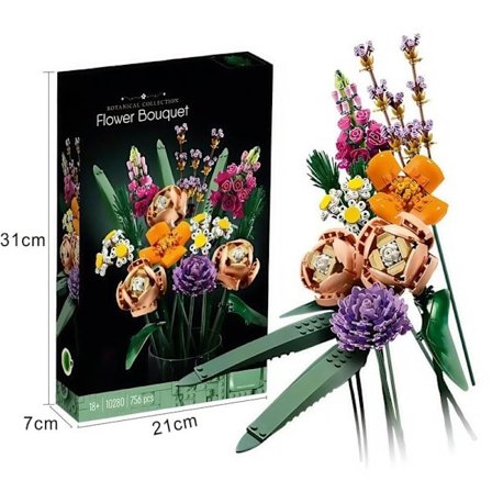 Lollanda Botanicals Kaunis vaaleanpunainen kukkakimppu rakennuspalikkasarja, sisältää kukkakoristeita, luonnollinen lahja