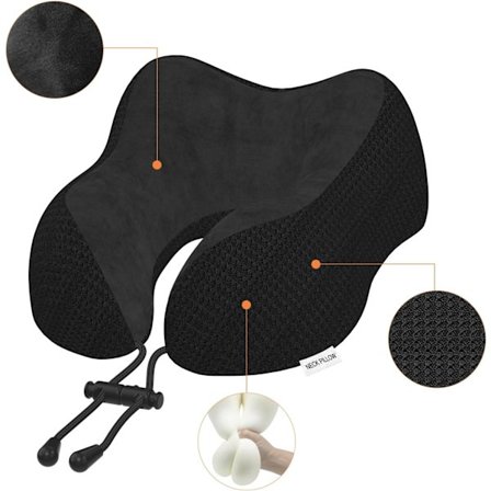 Reisepute Nakkepute for Reise Fly Minneskum Flypute for Biler, Tog, Hjem, Kontor (Svart)-XS3-