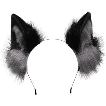 Pälsrev Ulv Katteører Pannebånd Dyr Cosplay Hårsløyfe Fest Kostyme Hodeplagg Maskerade Hårtilbehør, Svart Grå