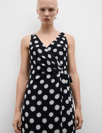 Mango Cross Dress With Polka-Dots - Black - XS