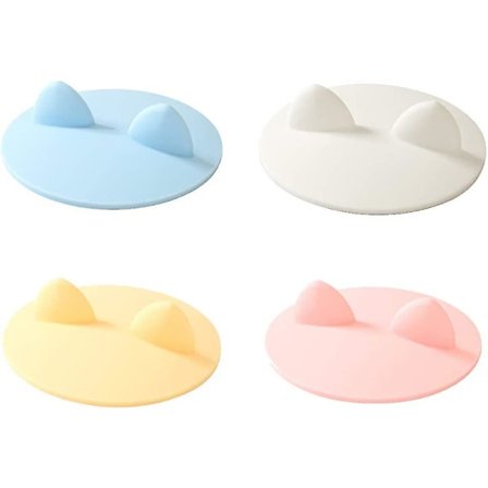 4-pak Søte Kattøre Silikonkopplokk, Gjenbrukbare Støvtette Matkvalitets Gummi Drikkeglasslokk