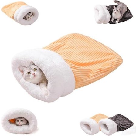 Kattesovepose til indendørs katte Hyggelig vinterkattesovepose Blød plys kattesæk Selvopvarmende katteseng (Gul, M 17,3x14,6in)