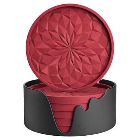 ING Coaster 6 Sæt - Runde Coasters - Drikke Coasters -10*10*0.65cm- Skridsikker - Varmebestandig - Rød