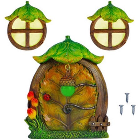 IC Miniatyr Fe-Gnome Dør & Vindue Til Træ Dekoration, Glow In The Dark Fe-Sovedør