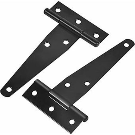 6 stycken svarta dörr T-gångjärn med skruvar, 3 tum T-band gångjärn, ladugårds dörr gångjärn, kraftiga T-stång grind gångjärn för trästaket skjul skåp