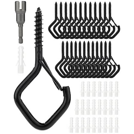 25 kappaleen ruuvikoukkupakkaus, neliönmuotoinen tuulenpitävä kattokoukku turvasoljella kasvien, tuulikellon ripustamiseen,