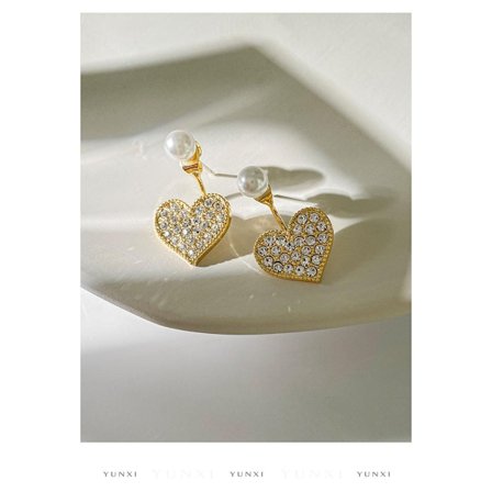 Örhängen med hjärta & strass och liten pärla vardag & fest