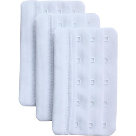 Valkoinen setti, jossa 3 pehmeää ja mukavaa rintaliivien jatkokappaletta, 5 hakasta, 5,9 cm x 9,4 cm