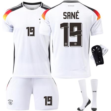 Tyskland Hjem Euro 2024 Drakt Fotballdrakt Barn Menn Kit Nr.19 Sané With socks+protective gear XL