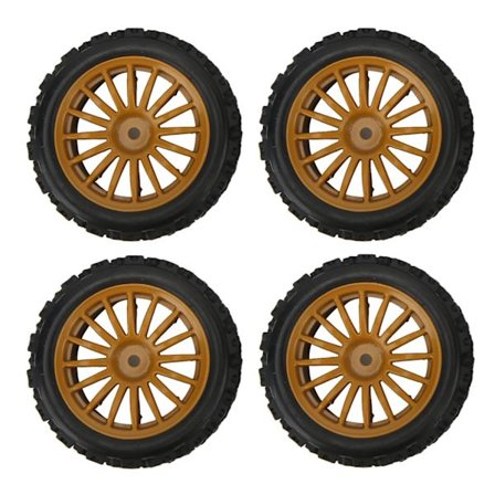 4 kpl RC-pyörän renkaat 12 mm kuusiokololla, ruskea muovi ja kumi, kovera-kupera pinta, RC-renkaat 1/10 tasoautoille 02