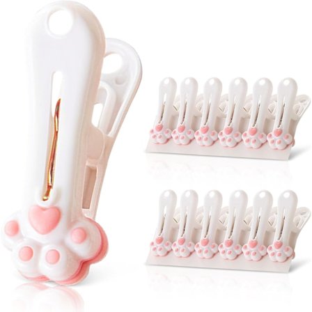 Rosa 12-pack Klädnypor Formade som Kattklor Återanvändbara Plastmatpåseklämmor