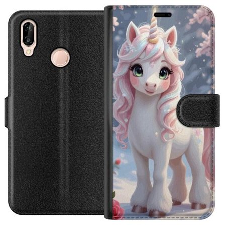 Kompatibel Tegnebogsetui til Huawei P20 lite Minimalistisk glitchtypografi med teksten cute but psycho i neonlignende farveeffekt