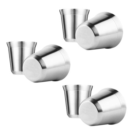 Espresso-koppset i stål, 6-pack, dubbelväggigt isolerat kaffekopp tekopp, lätt att rengöra och diskmaskinsäker