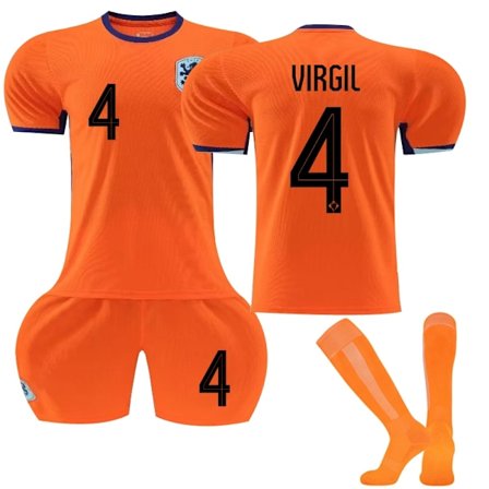 UEFA Euro 2024 Nederland Hjemme Barn Fotballsett Nr. 4 Virgil-Xin