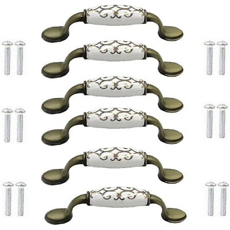 6 st keramiska bronslegering dörrhandtag skåp skåp medelstora bronshandtag
