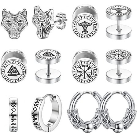 6 par rustfrit stål viking hoop øreringe, retro mode øreringe til mænd