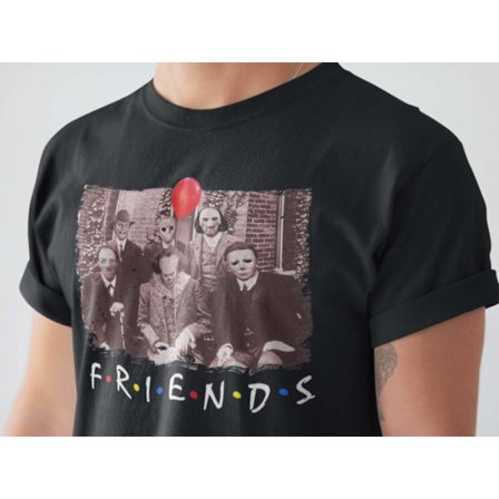 Svart skräckfilm t-shirt Pennywise Jason Jigsaw & friends