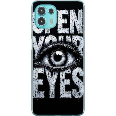Kompatibel Mobilcover til Motorola Motorola Edge 20 Lite Mørk typografisk illustration med øje og teksten Åbn dine øjne, stærk kontrast og rå ku