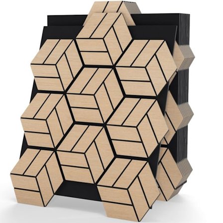 Set med 4 ljudisolerade paneler för hexagonala väggar 81x66cm COSTWAY-9 träplankor självhäftande för väggar/tak i studio