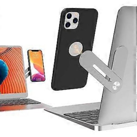 Laptop Telefonhållare, Justerbar Laptop Sidomonteringsklämma, Laptopställ Datorskärm Expansionsfäste, Slim Portabelt Vikbart Smartphone-ställ. Impr
