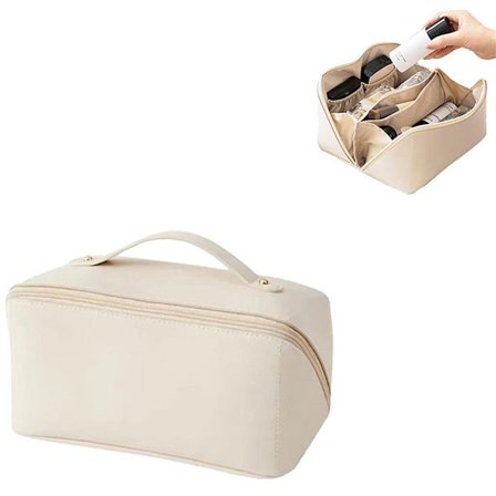 ING MDUG Sminkepung med stor kapasitet, egnet, hvit, med håndtak og lommer, vanntett, bærbar reisesminke-/toalettmappe, kosmetikkorganisator