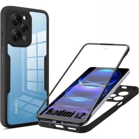 Fodral till Xiaomi Redmi 12 5G-4G Full Protection Fram och Bak Dubbelsidig Svart (Inte för Redmi Note 12)