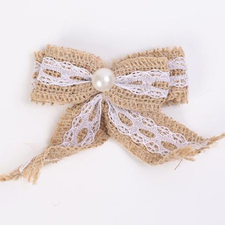 5 stk. Burlap Bånd med Hvid Blonder og Perler Dekoration til DIY Håndværk Indpakning Bryllup Fest Indendørs Udendørs Dekoration, 8cm