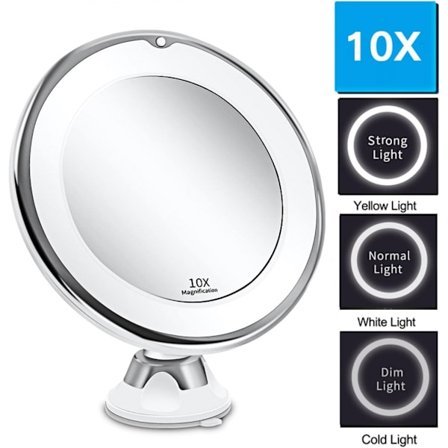 Flexibel Smink Spegel, 10 Gånger Förstoring Touch Screen Spegel, Naturligt Färgbelysning Justerbar Smink Spegel Bärbar Sugkopp