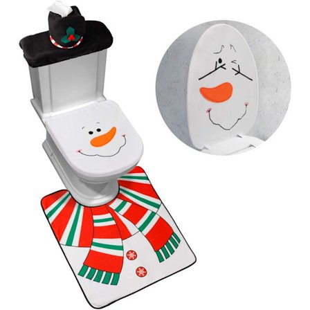 4-delad snögubbe tomte toalettstolsskydd och matta set röd Ch