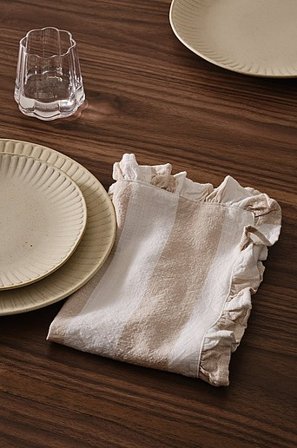 Jotex - Serviette Mit Volant Im 2er-pack Beige/naturweiß - IRIS - Kaufe Servietten bei Jotex