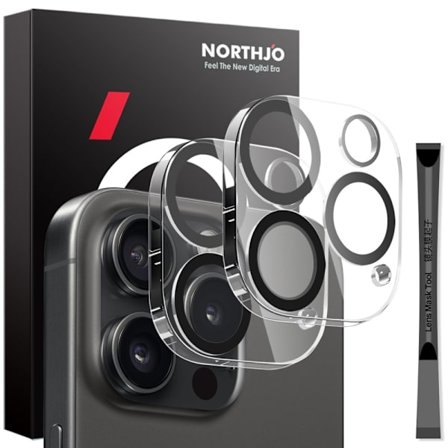 NORTHJO 2-Pack Kameralinsskydd för iPhone 16 Pro / 16 Pro Max, Härdat Glas