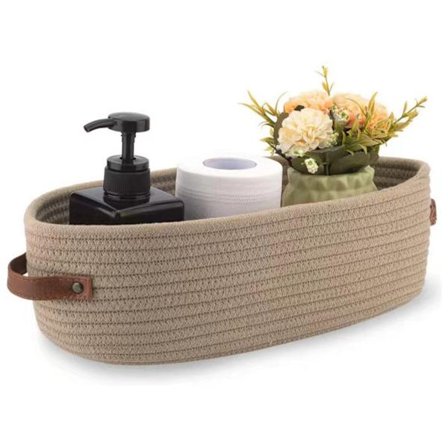Opbevaringskurv i bohemisk stil, vævet dekorativ kurv, egnet til bordplader og toiletcisternehylder, khaki farve.