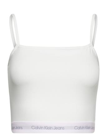 Logo Tape Strappy Top Crop Tops Sleeveless Crop Tops Vit Calvin Klein Jeans